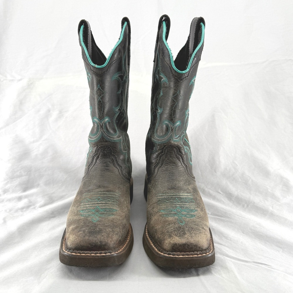 Justin Gypsy L2902 Womens 6B Western Boots Brown Black Teal Square Toe Cowgirl - Picture 3 of 7